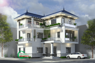 Mẫu biệt thự 3 tầng hiện đại mái thái độc đáo, ấn tượng