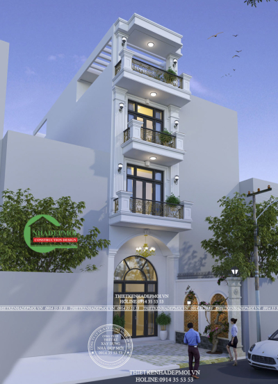 Mẫu nhà phố tân cổ điển 5 tầng có lửng đẹp