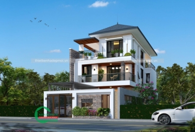 Mẫu biệt thự mini 1 trệt 2 lầu mặt tiền 9m anh hải - msbthd2020