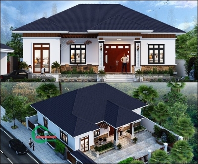 Mẫu biệt thự trệt 4 phòng ngủ hiện đại kiểu châu âu nhà anh văn - msbtvt2020