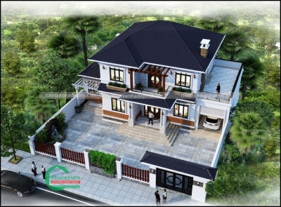 Mẫu nhà 1 trệt 1 lầu mái ngói kiểu biệt thự hiện đại anh đạt - msbtvmn2021