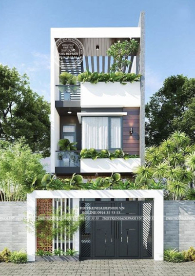 Mẫu nhà hiện đại 3 tầng 3 phòng ngủ, có sân để ô tô