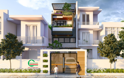 Mẫu nhà phố 1 trệt 1 lửng 1 lầu sân thượng đẹp
