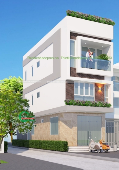 Mẫu nhà phố 1 trệt 2 lầu hai mặt tiền