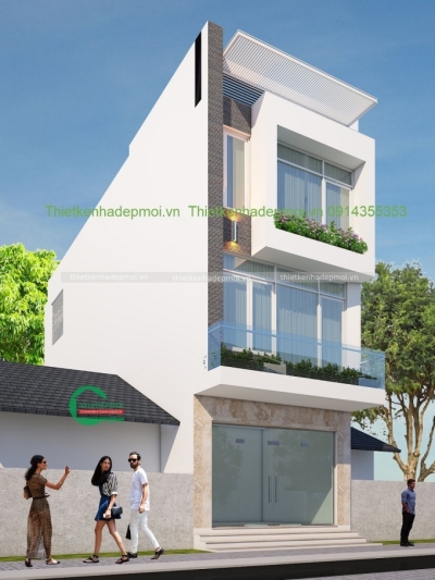Mẫu nhà phố đẹp 3 tầng mái bằng bê tông 