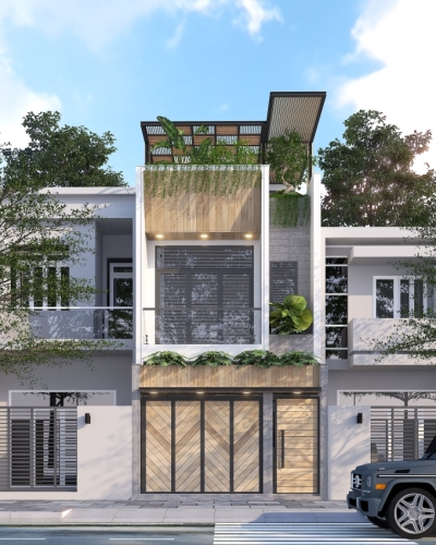 Mẫu nhà phố hiện đại 1 trệt, 1 lầu, sân thượng - chị trinh (kiên giang)