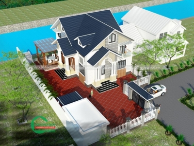 Mẫu nhà vườn 1 trệt 1 lửng mái thái 3 phòng ngủ anh phương - msngl2020