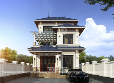 Mẫu thiết kế biệt thự đẹp mái thái hiện đại 3 tầng anh sử bình phước