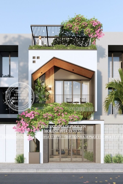 Mẫu thiết kế nhà ống hiện đại phủ cây xanh