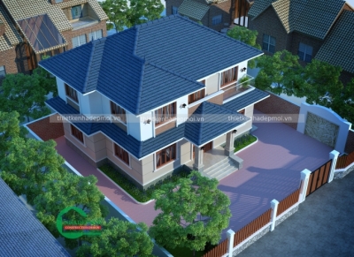 Mẫu biệt thự mái thái 1 trệt 1 lầu 4 phòng