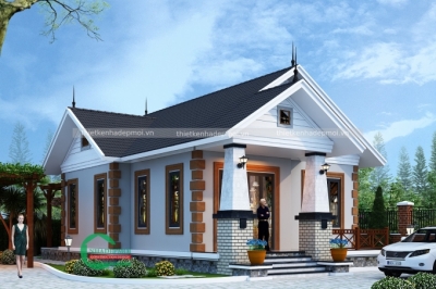 Mẫu nhà cấp 4 2 phòng ngủ mái thái đẹp anh tuấn có sân vườn - msnc42021