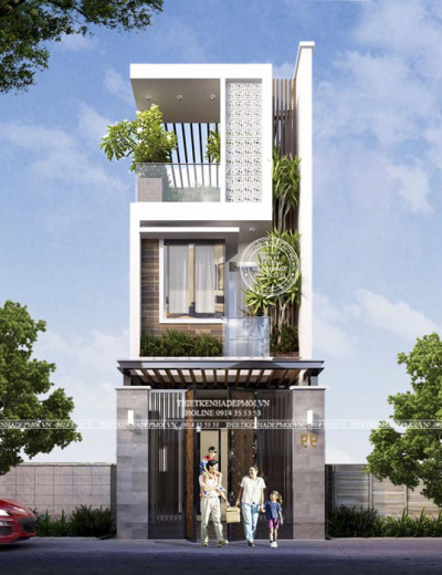 Nhà phố 3 tầng thu hút với nội thất gỗ sang trọng