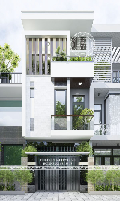Nhà phố hiện đại 3 tầng ốp đá đẹp thu hút