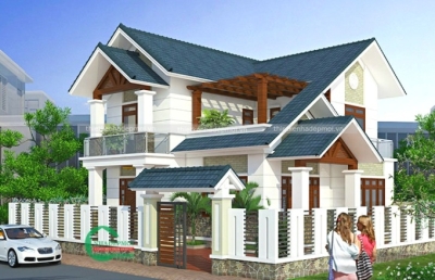 Thiết kế biệt thự 2 tầng 2 mặt tiền mái thái cuốn hút