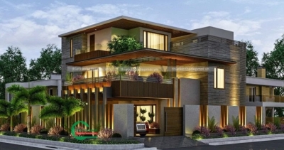 Thiết kế biệt thự mái bằng hiện đại 3 tầng