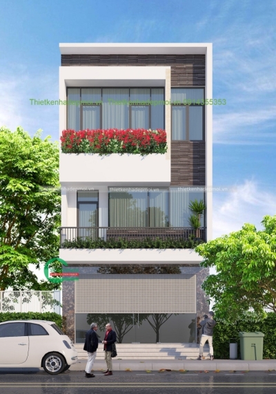 Thiết kế nhà phố 1 trệt 2 lầu phong cách hiện đại