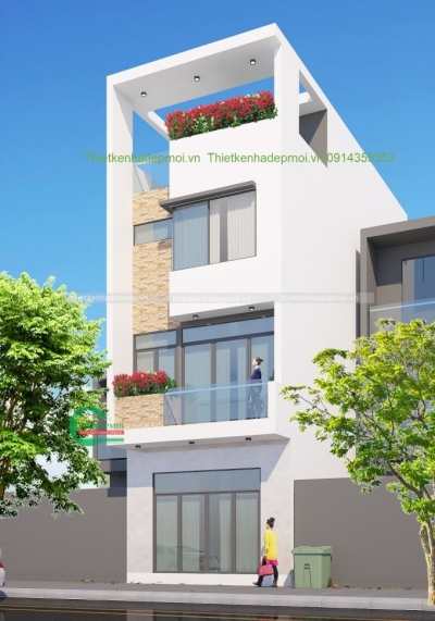 Thiết kế nhà đẹp 1 trệt 2 lầu sân thượng 
