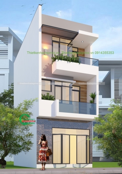 Thiết kế nhà phố 1 trệt 1 lầu hiện đại