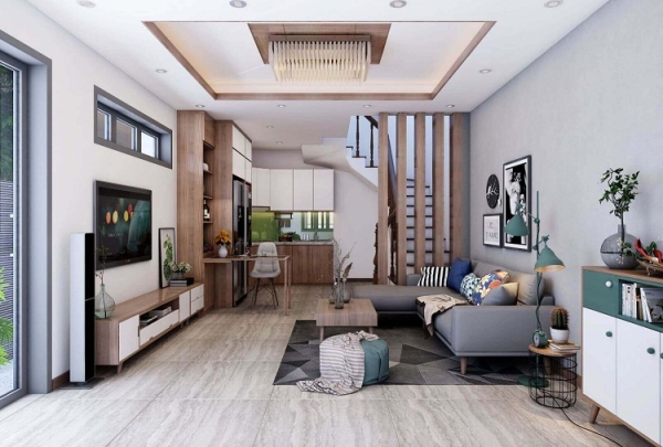ý tưởng thiết kế phòng khách liền bếp nhà ống sáng tạo và độc đáo